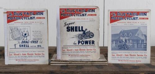 AUSTRALIAN MOTOR CYCLIST: A small collection 'THE AUSTRALIAN MOTOR CYCLIST' magazine, issues range in years from 1939 - 1941, two issues July 1940 (Vol. 7. No. 4.), July 1940 (Vol. 7. No. 4); some issues with tape to spine.