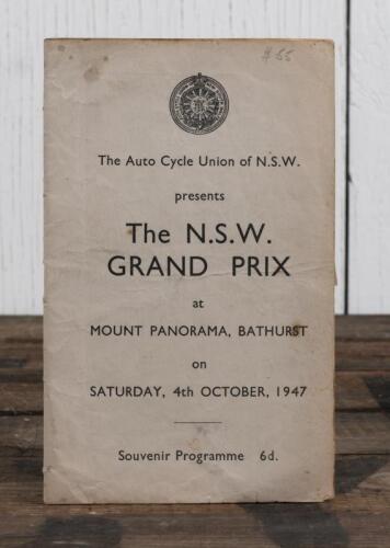 PROGRAMME: An original souvenir programme for the 1947 "NSW Grand Prix" motorcycle race held at Mt Panorama, Bathurst , together with a newspaper cutting of the results of the race