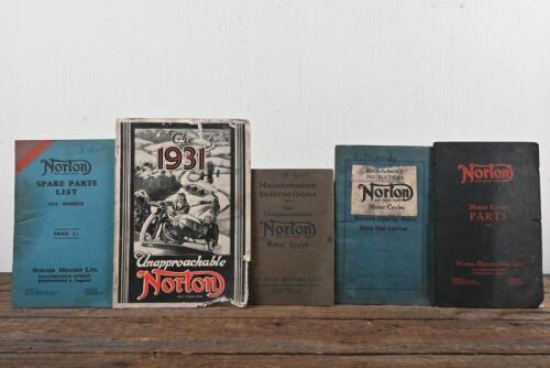 NORTON: A group of five Norton Maintenance Instructions and Spare Parts Lists, with a 1931 'Unapproachable Norton' model catalogue.