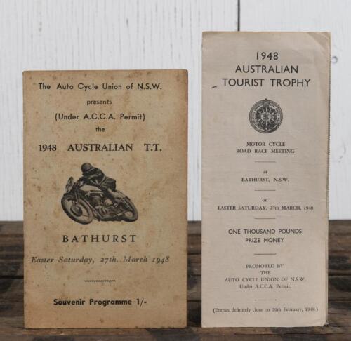PROGRAMME: An original souvenir programme for the 1948 "Australian TT" motorcycle race held at Bathurst, with a supplementary regulations booklet