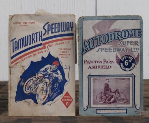 SPEEDWAY: Two SPEEDWAY Official Programmes including a 1947 'TAMWORTH SPEEDWAY' Official Programme, with 'AUTODROME SUPER SPEEDWAY LTD, PRATTEN PARK ASHFIELD' (Vol. 1, No.6) Official Programme
