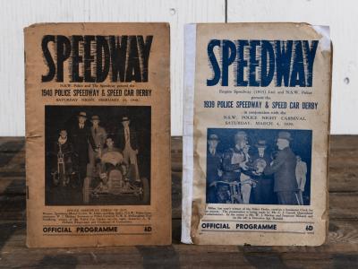 SPEEDWAY: Two 'SPEEDWAY' Official programmes for the 'POLICE SPEEDWAY & SPEED CAR DERBY' of 1939 and 1940; 1939 programme with tape to spine, paper loss.
