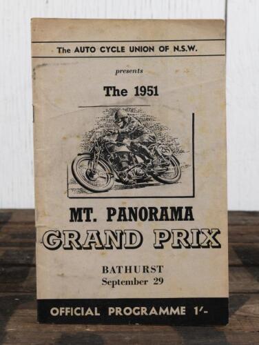 PROGRAMME: An original official programme for the 1951 "Mt Panorama Grand Prix" motorcycle race held at Mt. Bathurst