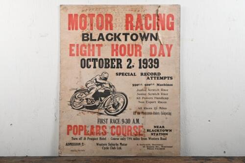 BLACKTOWN: An original 1939 poster for the "Blacktown Eight Hour Day" at Blacktown on 2n October 1939, 63 x 50cm