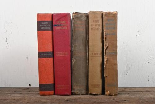 MODERN MOTORCYCLE MECHANICS: Five hardcover volumes of 'MODERN MOTORCYCLE MECHANICS' by J.R. Nicholson, various editions.