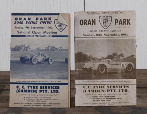 PROGRAMMES: Two original programmes for Oran Park Road Racing Circuit September and November 1962 both with provisional race results