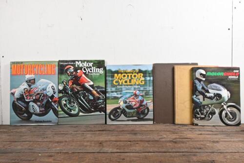 MOTORCYCLING: Six hardcover books describing various aspects of motorcycling.