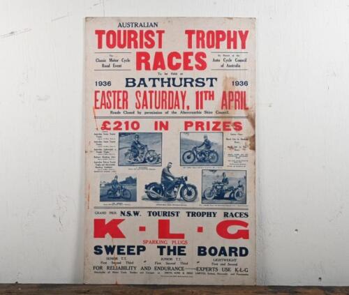 BATHURST: An advertising poster for the 1936 "Tourist Trophy Race", date of printing unknown, 73 x 46cm
