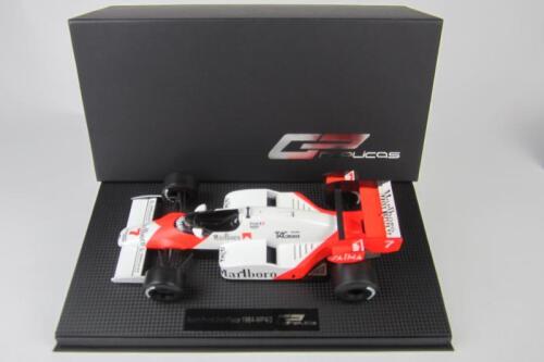 GP REPLICAS: A GP Replicas 1:18 scale 1984 McLaren TAG Porsche MP4/2 Formula 1 race car. As raced by Alain Prost.