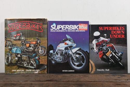 SUPERBIKES: Three hardcover books detailing Superbikes including 'SUPERBIKES DOWN UNDER' by Timothy Hall.