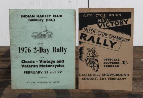RALLY: Two Souvenir Programmes for various Club Rallies including a 'AUTO CYCLE UNION OF N.S.W VICTORY INTER-CLUB CHAMPIONSHIP RALLY, CASTLE HILL SHOWGROUND' Official Souvenir Programme and INDIAN HARLEY CLUB Bunbury (Inc) 1976 2-Day Rally FOR Classic - V