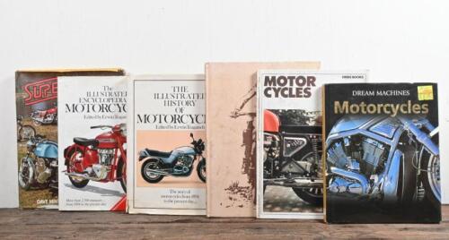 MOTORCYCLING: Six hardcover books detailing motorcycles and motorcycling.