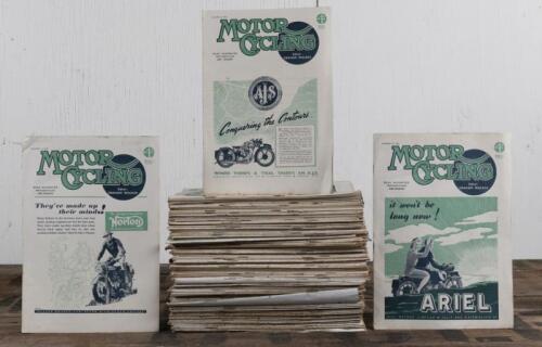 MOTOR CYCLE: Motor Cycle Magazine including years 1942 Vol 65/67, ranging from No. 1675-1727, approx. fifty-one, year 1943 Vol 67/69, ranging from No. 1728-1779, approx. Fifty, and year 1944 Vol 69/71, ranging from No. 1780-1830, approx. Fifty