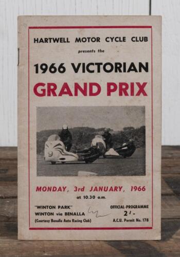 VICTORIAN GRAND PRIX: A 1966 VICTORIAN GRAND PRIX, "WINTON PARK" Official Programme, 28 pages, as presented by the HARTWELL MOTOR CYCLE CLUB; programme with pen writing.