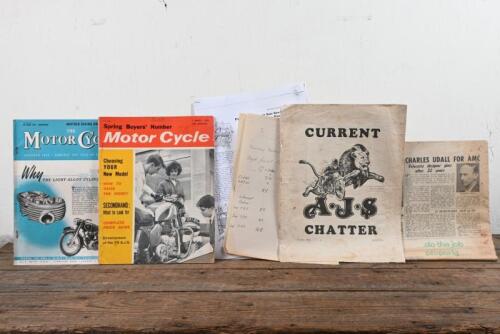 A.J.S: A collection of material related to A.J.S with specific publications detailing the 7R A.J.S., items include photocopied articles, original magazines, together with an original October 1927 issue of 'CURRENT A.J.S CHATTER'.