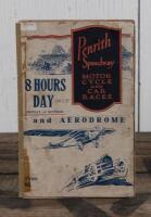 PENRITH: A October 1929 Penrith Speedway MOTOR CYCLES AND CAR RACES, 8 HOURS DAY (and AERODROME) Official Programme, 32 pages; rear cover lacking paper section, programme with tape to spine, programme with pencil writing, page body loose from covers.