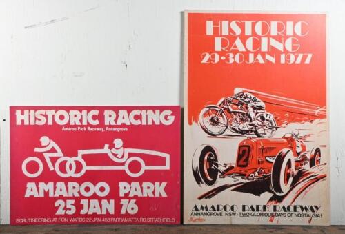 AMAROO PARK: Two 1970s posters for "Historic Racing" at Amaroo Park Raceway, 1976 and 1977, both laid down on heavy gauge card stock, largest 72 x 49cm