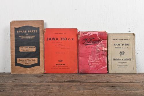 SPARE PARTS/INSTRUCTION BOOKS: A group of spare parts and instruction booklets including a 'INSTRUCTION BOOKLET for PANTHERS MODELS 65 and 75', 18 pages, with a 1928 HARLEY-DAVIDSON 1922 to 1928 MODELS (EXCEPT OPPOSED TWIN) and 1952-53 Edition of JAWA 350
