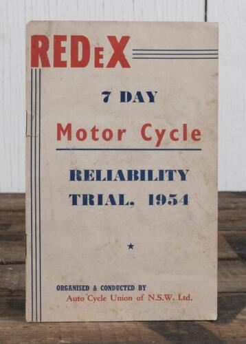 REDEX: A 'REDEX 7 DAY Motor Cycle RELIABILITY TRIAL, 1954' programme, as organised by the Auto Cycle Union of N.S.W. Ltd.