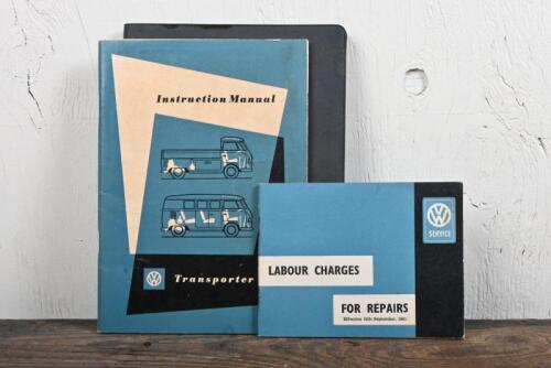 VOLKSWAGEN TRANSPORTER: An original VOLKSWAGEN (AUSTRALASIA) PTY.LTD 1961 Volkswagen Transporter Instruction Manual, 80 pages, pen writing to back of pull out colour diagram, a 1961 'LABOUR CHARGES FOR REPAIRS' booklet, together with a VOLKSWAGEN driving 