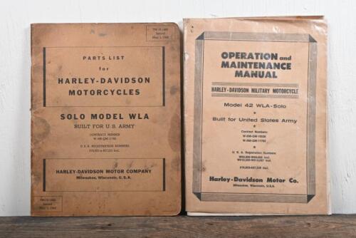 HARLEY-DAVIDSON: Two publications from 1942 relating to Harley-Davidson including an 'OPERATION and MAINTENANCE MANUAL for Military Motorcycle Model 42 WLA-Solo', and a SOLO MODEL WLA Parts List.