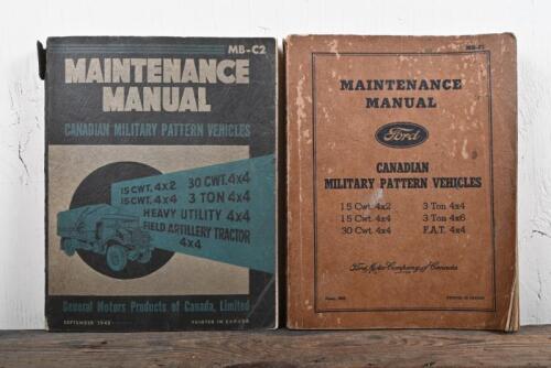 CANADIAN MILITARY: Two original 1943 issues of 'MAINTENANCE MANUAL - CANADIAN MILITARY PATTERN VEHICLES' (MB-F1 & MB-C2), as issued by General Motors Products of Canada, Limited, multi-sectional.
