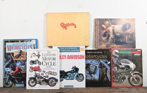 MOTOR CYCLES: A group of seven books detailing motor cycles including a hardcover copy of 'the MOTORCYCLE WORLD' by Phil Schilling.