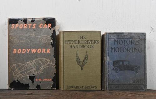 VINTAGE BOOKS: Three vintage books concerned with motoring and sports cars including 'SPORTS CAR BODYWORK' by B.W. LOCKE.