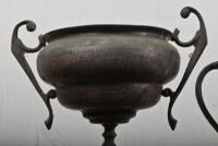TROPHIES: Two trophies, "The Wakefield Castrol Cup" and the "Inter-Club Challenge TT Trophy", tallest 38cm high, the Wakefield castrol cup lacking an arm and both with slant - 2