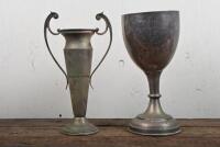 D BAIN: Two silverplate trophies won by D Bain, the "Inter Club Trail 1929" and the "R & R Cup trials 1930", tallest 30cm high, would benefit from a clean