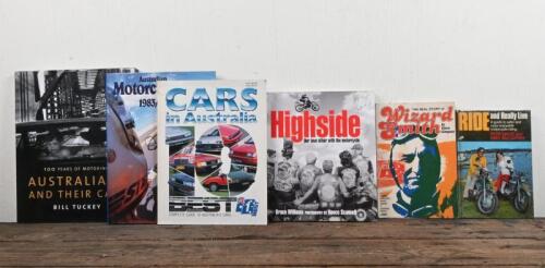 AUSTRALIAN MOTORING/MOTOR CYCLING: A group of books detailing Australian motoring and motor cycling including 'AUSTRALIANS AND THEIR CARS' hardcover book by Bill Tuckey.