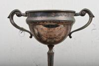 O J ASHFORD: Two silver plate trophies won by O.J. Ashford, the "6 Hours Trial, 1938" and another, both presented by E.S.M.C.C., tallest 30cm high, would benefit from a clean - 2