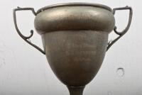 O J ASHFORD: Two silver plate trophies won by O.J. Ashford, the "6 Hours Trial, 1938" and another, both presented by E.S.M.C.C., tallest 30cm high, would benefit from a clean - 3