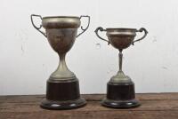 O J ASHFORD: Two silver plate trophies won by O.J. Ashford, the "6 Hours Trial, 1938" and another, both presented by E.S.M.C.C., tallest 30cm high, would benefit from a clean - 4