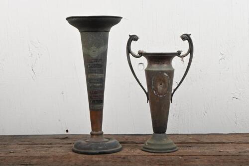 TROPHIES: Two vintage motorcycle trophies, tallest 28cm high