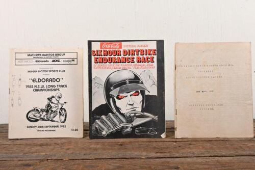 NEPEAN RACEWAY: Three Official Programmes from Nepean Speedway/Raceway including 1980 'SIX HOUR DIRT BIKE ENDURANCE RACE' programme, with 1982 "ELDORADO" N.S.W. LONG TRACK CHAMPIONSHIPS' programme, and one other.