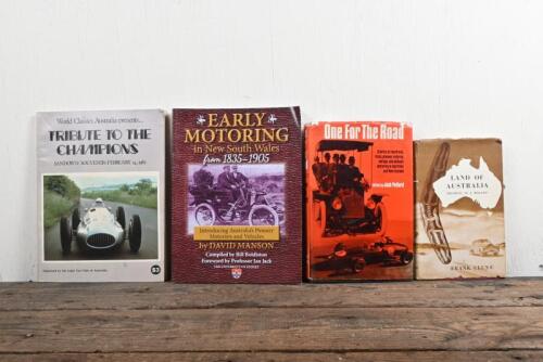AUSTRALIAN MOTORING/RACING: A group of four publications related to Australian motoring and motor sport including 1953 first edition of 'LAND OF AUSTRALIA - 'ROAMING IN A HOLDEN' hardcover book by Frank Clune, with personalised message by Frank Clune.