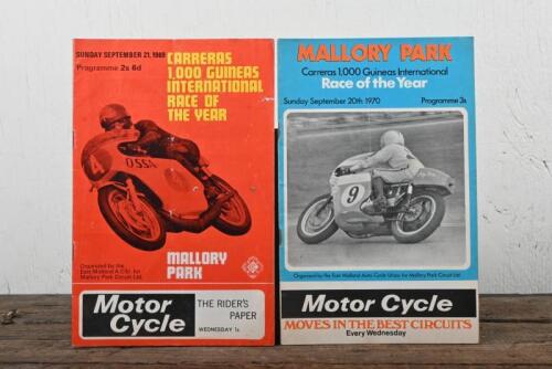 MALLORY PARK: Two Mallory Park Official Programmes from 'Carreras 1,000 Guineas International - Race of the Year', years 1969 and 1970.