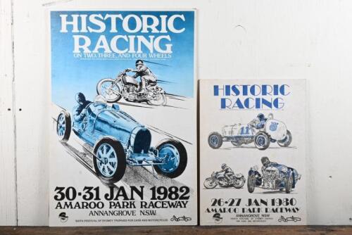 AMAROO PARK: Two 1980s posters for "Historic Racing" at Amaroo Park Raceway, 1980 and 1982, both laid down on heavy gauge card stock, largest 65.5 x 45cm