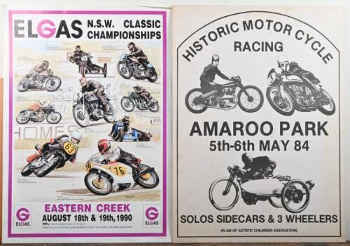 HISTORIC RACING: Two advertising posters for Historic Racing at Amaroo Park Raceway, 1984 and Eastern Creek 1990, the Amaroo poster laid down on heavy gauge card stock, largest 61 x 45cm, some discolouration