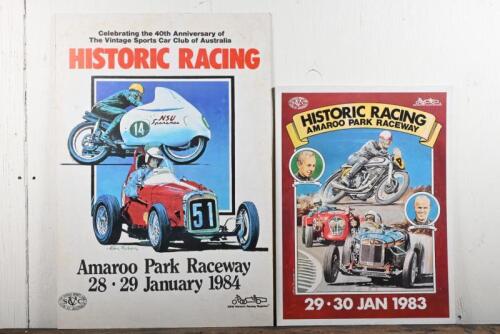 AMAROO PARK: Two 1980s posters for "Historic Racing" at Amaroo Park Raceway, 1983 and 1984, both laid down on heavy gauge card stock, largest 74 x 50.5cm, some discolouration
