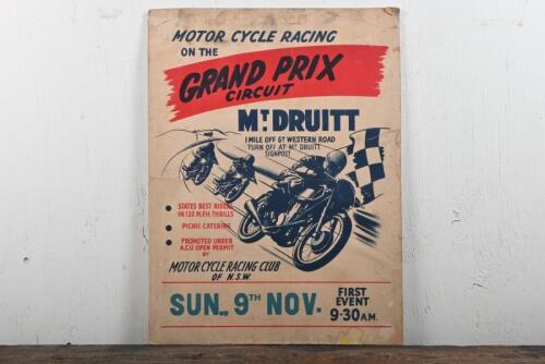 MOUNT DRUITT: An original circa 1960s advertising poster for "Motor Cycle Racing on the Grand Prix Circuit" at Mount DRUITT, 51 x 38.5cm