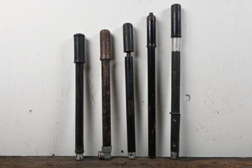 PUMPS: Five early bicycle/motorcycle tyre air pumps, one branded 'Bluemel's Motorbike'