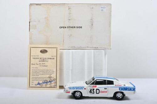VALIANT: A Trax 1:24 scale Chrysler Valiant Charger (TRL5C) as raced by Leo Geoghegan and Peter Brown at Bathurst 1971. Numbered '0093'. CoA signed by Leo Geoghegan