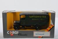 THORNYCROFT VAN: Four CORGI Classics 1:43 scale 1929 Thornycroft Van's in various liveries. 'Dewar's Scotch Whisky' (C913) & 'LIPTON'S TEA' (914) - 4