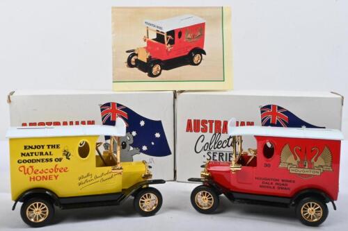 HOUGHTON/WESCOBEE: Two AUSTRALIAN COLLECTOR SERIES money boxes. As manufactured by MINT & BOXED. WESCOBEE HONEY & HOUGHTON WINES money boxes