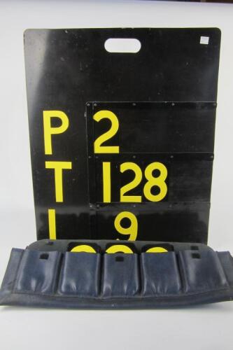 PIT BOARD: A fibreglass pitboard by 'Racegear Formula 1', with fitted fabric case and numbers