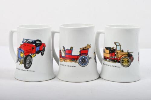 VINTAGE CAR MUGS: Three vintage car mugs by webb. 1901 Mercedes 35, 1912 Delahaye 10/12 & 1912 Hispano Suiza Alfonso mugs