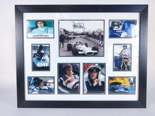 JACKIE STEWART: A signed and framed collage of Jackie Stewart.