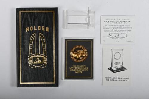 HOLDEN: A Limited Edition Franklin Mint HOLDEN 50TH ANNIVERSARY COMMEMORATIVE MEDAL coated in 24 KT gold